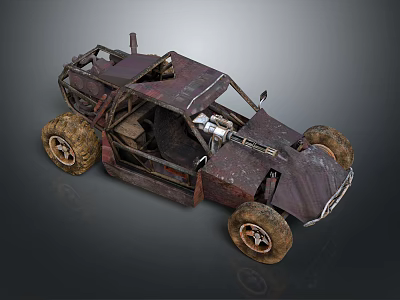 Rusty Modified Off Road Car With Large Tires Exposed Frame And Worn Body 3d model