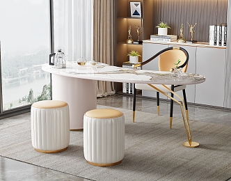 Modern Light Luxury Marble Tea Table and Chair Combination Tea Table Rock Plate Tea Table Tea Table Tea Tray Tea Set Backrest Chair Sofa Stool 3d model