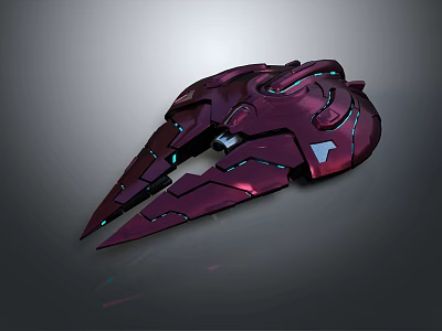 Futuristic Sci Fi Magenta Fighter Jet With Cyan Light Accents 3d model