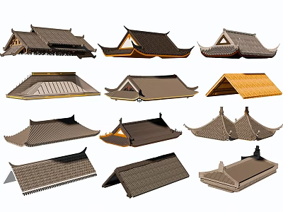 Ancient Architecture Traditional Roof Styles Featuring Various Tile Designs And Structures 3d model