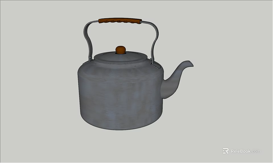 Gray Metal Electrical Kettle With Wooden Handle And Lid Knob For Daily Boiling Water 3d model 