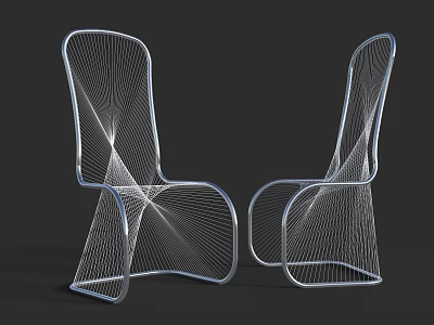 Modern Linear Chair Design With Streamlined Metallic Wireframe Structure And Unique Frame 3d model