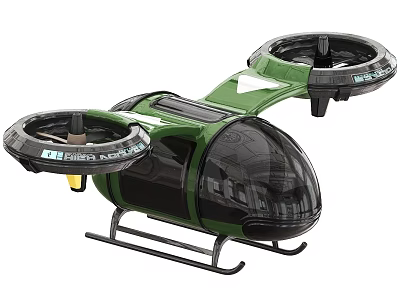 Green Flying Vehicle With Dual Rotors Transparent Cockpit And Landing Gear 3d model