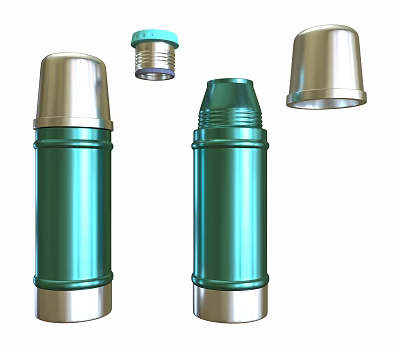 Green Thermal Insulated Cup With Various Lid Components And Open Closed Parts 3d model