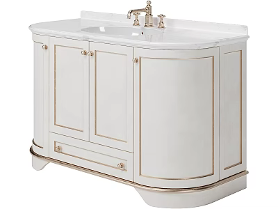 Elegant White Bathroom Vanity With Marble Countertop And Gold Accent Faucet Storage Cabinet 3d model