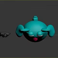 Man In Suit And Blue Cartoon Monster Standing With Big Eyes Red Nose Orange Paws