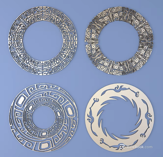 Intricate Carved Metal Circular Decorative Designs With Ornate Patterns And Artistic Details 3d model 