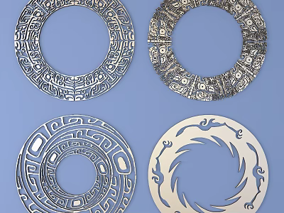 Intricate Carved Metal Circular Decorative Designs With Ornate Patterns And Artistic Details 3d model