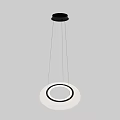 Modern Round Chandelier With White Shade Black Ring Accent And Thin Suspension Cables