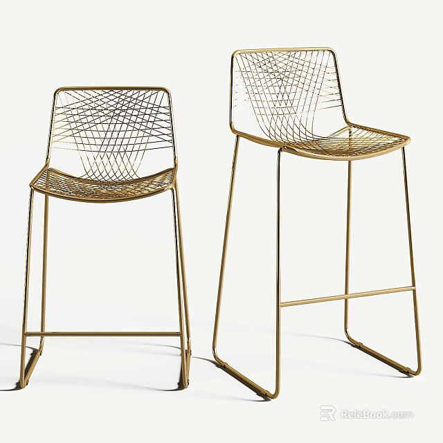 Elegant Modern Gold Wire Mesh Bar Stool with Sleek Metal Frame Design 3d model 