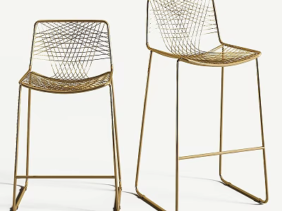 Elegant Modern Gold Wire Mesh Bar Stool with Sleek Metal Frame Design 3d model
