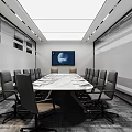 Modern Conference Room Interior With Long Table Chairs Glass Partitions And Large Screen