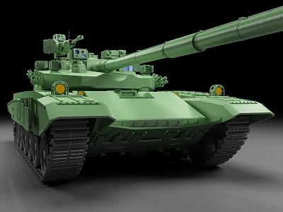 Green Modern Military Tank with Long Barrel Track System Turret and Headlights 3d model