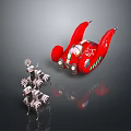 Red Futuristic Vehicle Model With Silver Mechanical Robots And Reflective Surface 3d model