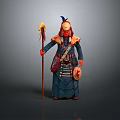 Traditional Tribal Character Wearing Feather Headdress Fur Decorations And Staff With Animal Feathers
