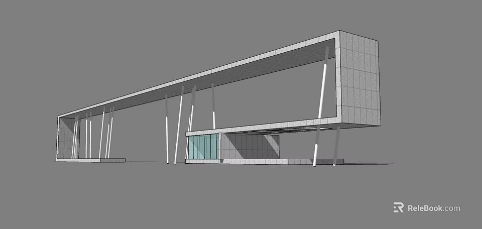 Modern Main Entrance Gate With Glass Curtain Wall And Canopy Design 3d model 