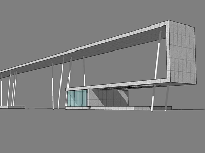 Modern Main Entrance Gate With Glass Curtain Wall And Canopy Design 3d model