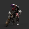 Mechanical Heavy Weapon With Red Purple Glow And Armored Gears In Sci Fi Design
