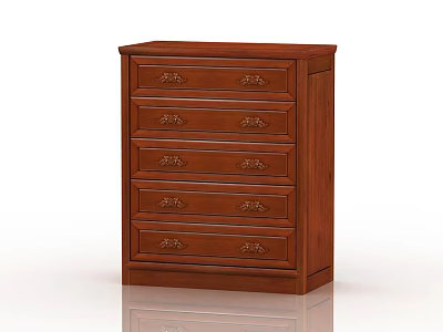 Classic Wooden Chest of Drawers with Intricate Carved Details and Five Drawers 3d model