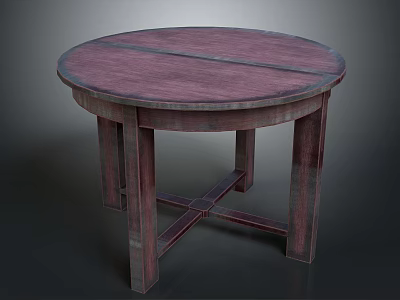 Rustic Wooden Round Table With Smooth Tabletop And Cross Legs Design 3d model