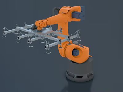 Orange Industrial Robot Arm With Mechanical Gripper And Suction Cups For Automation Equipment 3d model