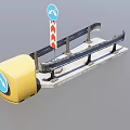 Yellow Roll Attached To Metal Rail Structure With Concrete Base And Support Bars 3d model