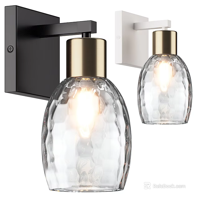 Modern Wall Sconce with Textured Glass Shade Black Fixture and Brass Trim Illuminated 3d model 