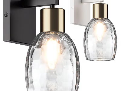 Modern Wall Sconce with Textured Glass Shade Black Fixture and Brass Trim Illuminated 3d model