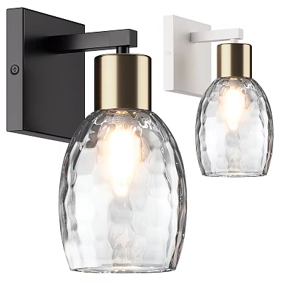 Modern Wall Sconce with Textured Glass Shade Black Fixture and Brass Trim Illuminated 3d model
