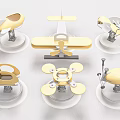 Creative Building Blocks Airplane Models Featuring Various Yellow Designs On White Stands 3d model