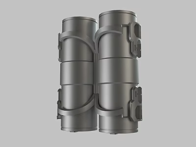 Two Gray Cylindrical Mechanical Devices With Ring Structures And Connecting Parts 3d model