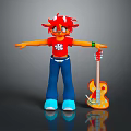 Red Haired Cartoon Character With Orange Guitar And Blue Pants Outfit