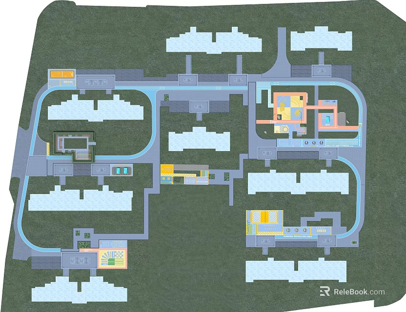 Garden Landscape Layout With Green Spaces Winding Paths Building Structures And Water Features 3d model