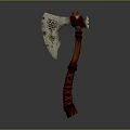 Decorative Battle Axe Featuring Intricate Metal Blade And Red Wrapped Handle