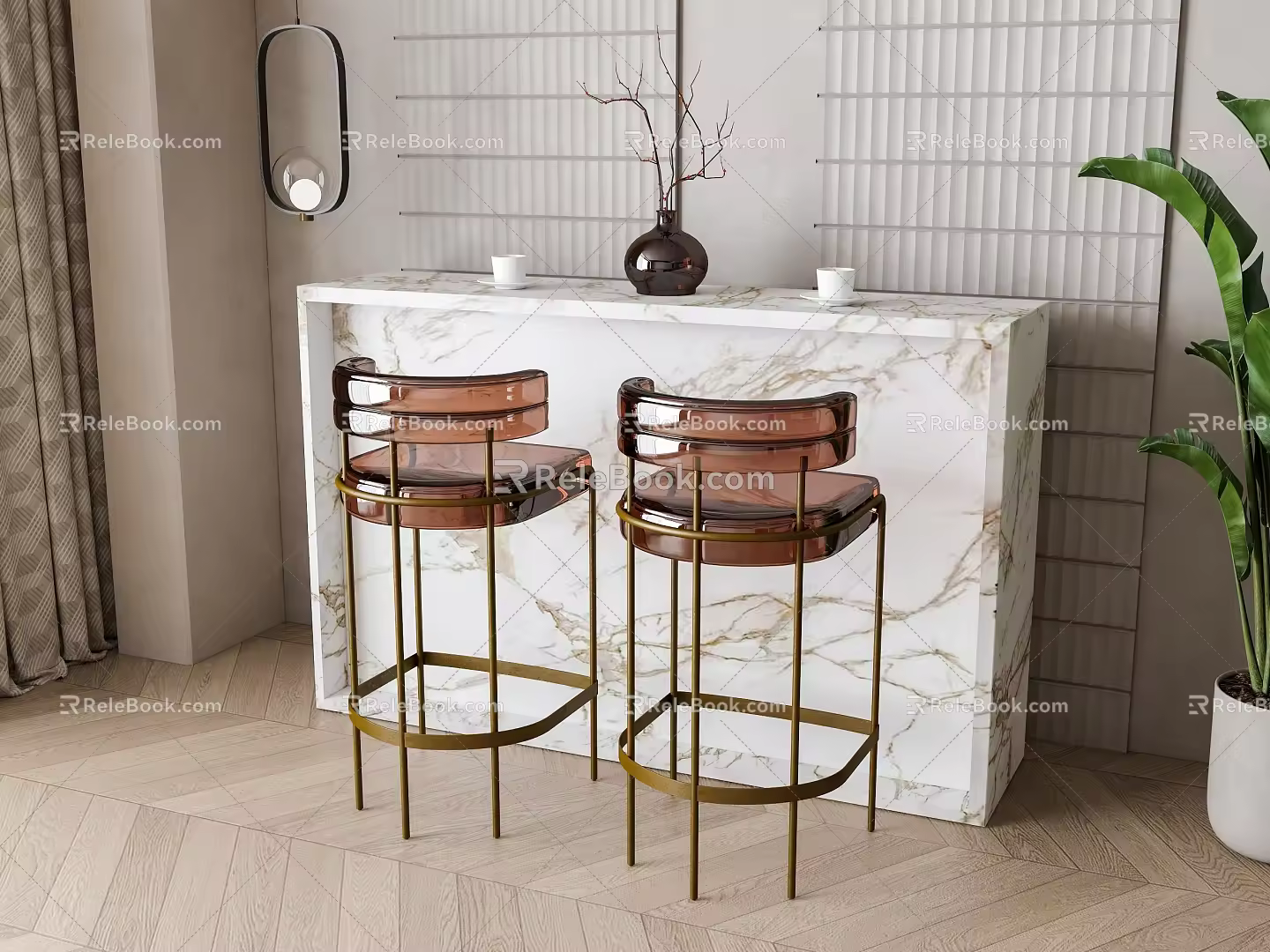 Bar chair combination 3d model