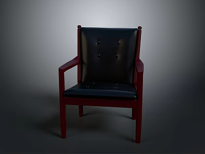 Elegant Red Frame Chair With Black Leather Upholstered Seat Button Tufted Back And Armrests 3d model