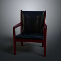 Elegant Red Frame Chair With Black Leather Upholstered Seat Button Tufted Back And Armrests