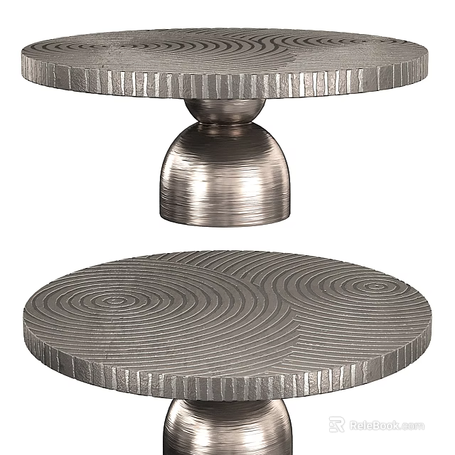 Modern Round Dining Table With Textured Surface Metal Base And Rim Detailing 3d model 