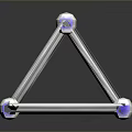 Geometric Triangular Pyramid Frame with Metal Rods and White Spherical Nodes Featuring Blue Accents