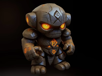Decorative Ornament Set With Stone Material Orange Glowing Eyes Intricate Runes And Cartoon Style 3d model