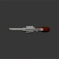Silver Classic Revolver Featuring Metallic Gloss And Red Wooden Grip With Wood Grain