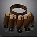 Brown Circular Holder With Multiple Brown Bottles Orange Tops And Black Bases