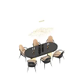 Modern Oval Dining Table Set With Upholstered Chairs And Crystal Chandelier 3d model