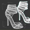 Stylish Black High Heel Shoes With Gold Chains Studs Open Toe And Heart Decoration