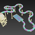 Colorful Blue Purple Curved Water Slide Amusement Equipment With White Tower And Small Pool