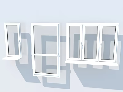 Modern Casement Windows With Different Styles And White Frames On Wall 3d model
