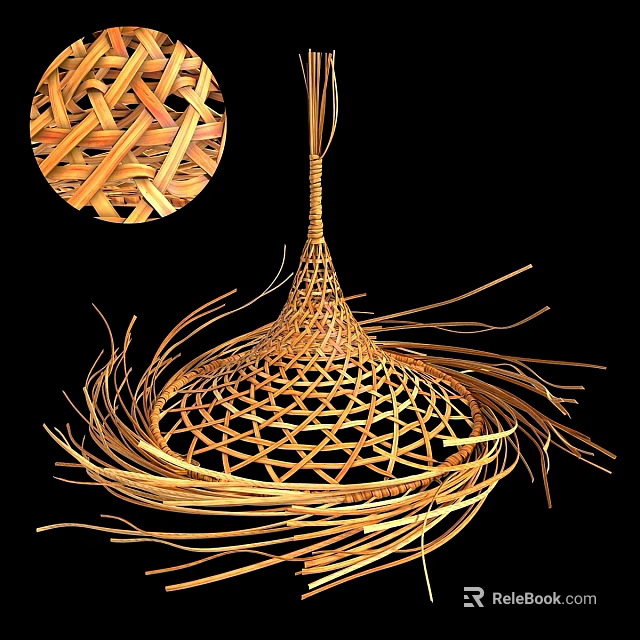 Natural Handwoven Bamboo Chandelier With Intricate Woven Pattern And Loose Strands 3d model 