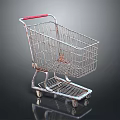 Silver Metal Shopping Cart With Red Handle And Wheels For Daily Household Use