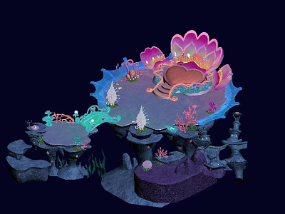 Enchanting Underwater Fantasy Scene With Shell Throne Corals Seaweed And Stone Platforms 3d model