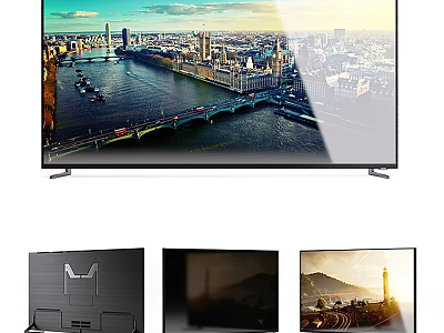 Modern Flat Screen Television Displaying Stunning Cityscape With River And Bridge High Definition Visuals 3d model